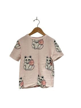 CAROLINE BOSMANS pink textured cat print blouse/t-shirt - size 6